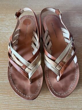 Diane Von Furstenberg Carley Sandals Gold & Brown Leather, Cork US 8.5